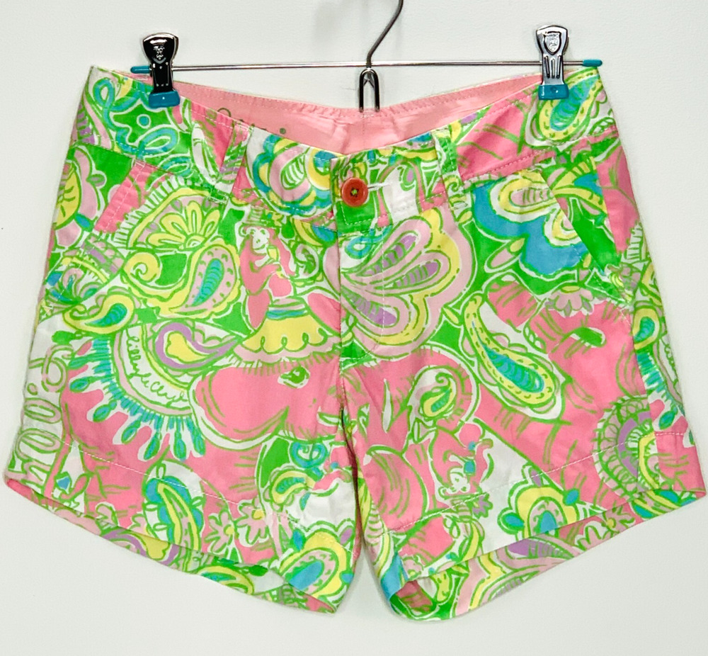 LILLY PULITZER Callahan Shorts 00 Pink Green 5" Chino Preppy Beach Tropical EUC